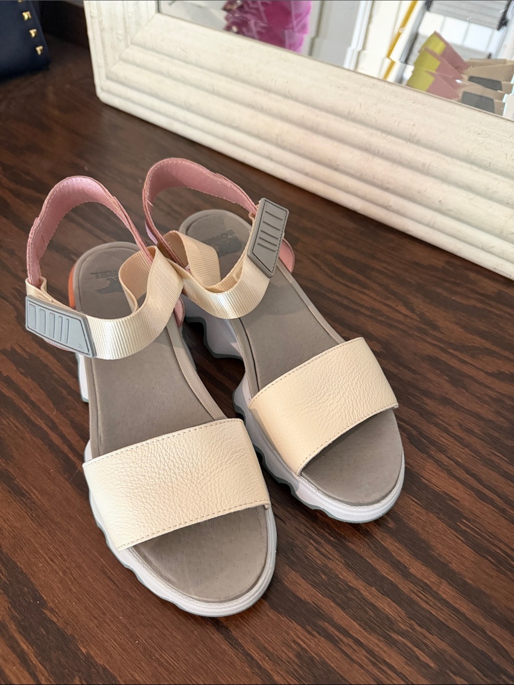 Sorel Cream and Pink Slingback Platform Sandals - Picture 2 of 7